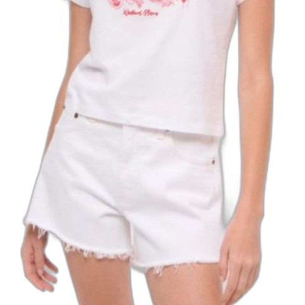 Abercrombie & Fitch Women's White Denim Mid-Rise Fray Hem Jean Shorts Size 6